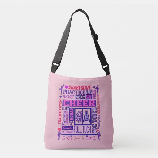 Meisjes Cheerlead roze en Paarse Word Art Crossbody Tas (Voorkant)
