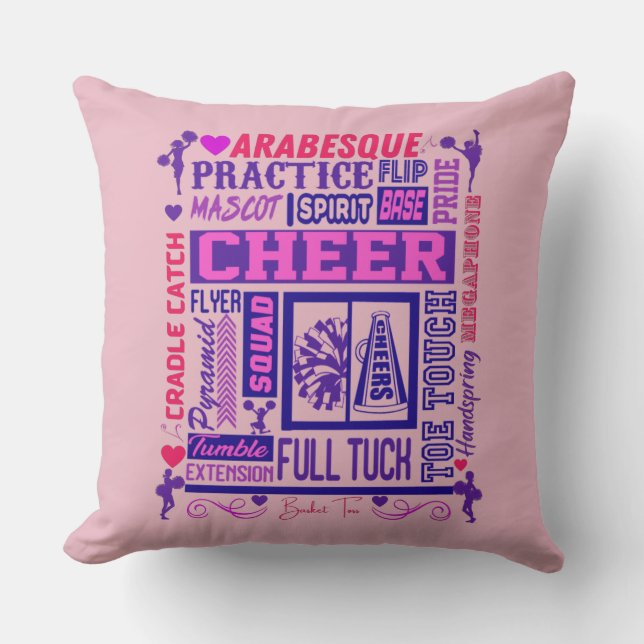 Meisjes Cheerlead roze en Paarse Word Art Kussen (Voorkant)