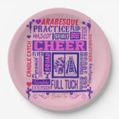 Meisjes Cheerlead roze en Paarse Word Art Papieren Bordje (Voorkant)