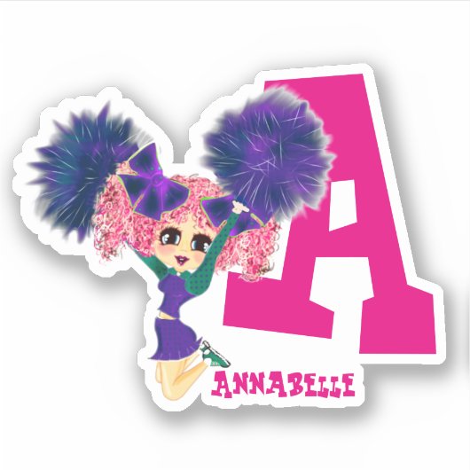 Meisjes CHEERLEADER gepersonaliseerd Genoemd Monog Sticker (Voorkant)
