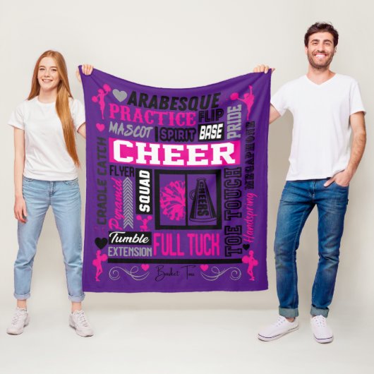 Meisjes Cheerleading Word Art in zwart-roze Paars Fleece Deken (In situ)