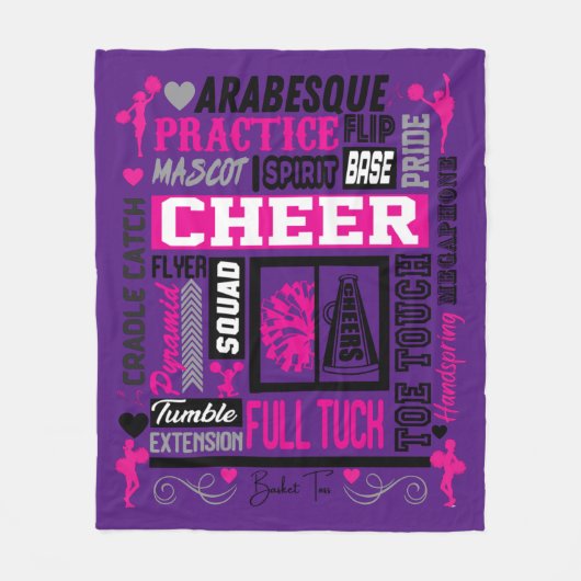 Meisjes Cheerleading Word Art in zwart-roze Paars Fleece Deken (Voorkant)