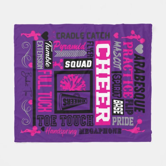 Meisjes Cheerleading Word Art in zwart-roze Paars Fleece Deken (Voorkant (Horizontaal))