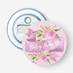 Meisjes, , Chic, Floral Blush Pink Baby shower Button Flesopener