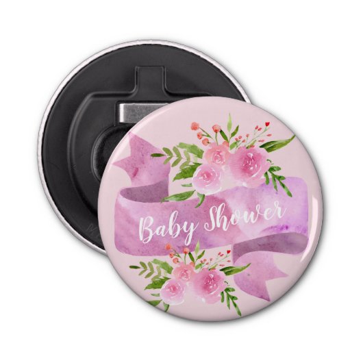 Meisjes, , Chic, Floral Blush Pink Baby shower Button Flesopener (Voorkant)