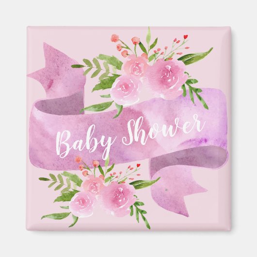 Meisjes, , Chic, Floral Blush Pink Baby shower Magneet (Voorkant)
