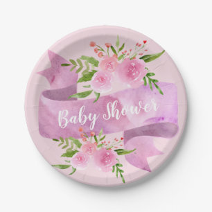Meisjes, , Chic, Floral Blush Pink Baby shower Papieren Bordje