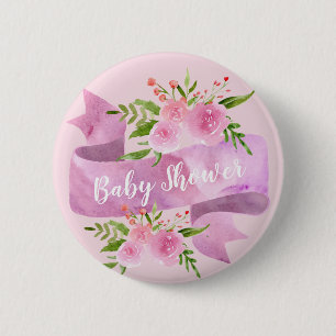 Meisjes, , Chic, Floral Blush Pink Baby shower Ronde Button 5,7 Cm