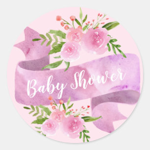 Meisjes, , Chic, Floral Blush Pink Baby shower Ronde Sticker