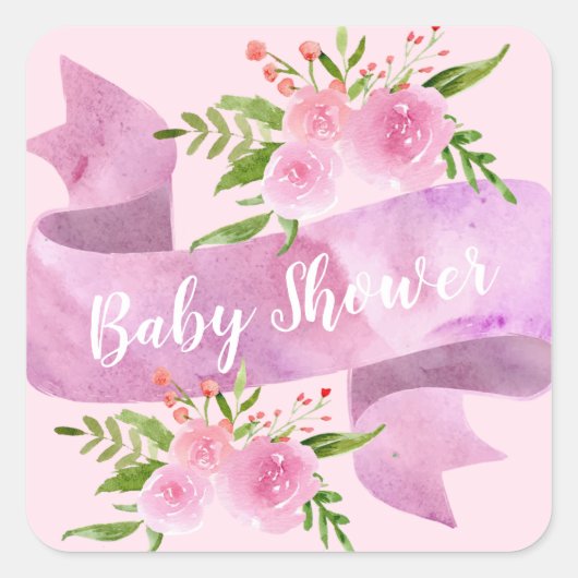 Meisjes, , Chic, Floral Blush Pink Baby shower Vierkante Sticker (Voorkant)