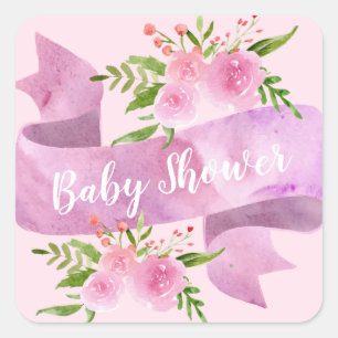 Meisjes, , Chic, Floral Blush Pink Baby shower Vierkante Sticker