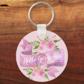 Meisjes  Chic Floral Blush Pink Hallo Prachtig Sleutelhanger (Voorkant)