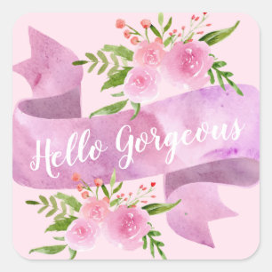 Meisjes  Chic Floral Blush Pink Hallo Prachtig Vierkante Sticker