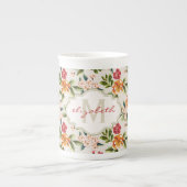 Meisjes Chic Floral Pattern met monogram naam Porselein Kop (Voorkant)