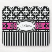 Meisjes Chic Paris Damask Retro Pink en Black Muismat (Voorkant)