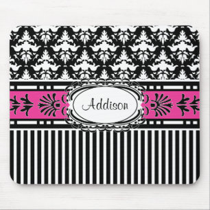 Meisjes Chic Paris Damask Retro Pink en Black Muismat