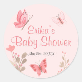 Meisjes Chic Pink Floral Butterflies Baby shower Ronde Sticker