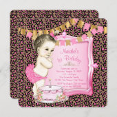 Meisjes Chic Pink Leopard 1e verjaardag Kaart (Voorkant / Achterkant)