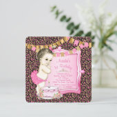 Meisjes Chic Pink Leopard 1e verjaardag Kaart (Staand voorkant)