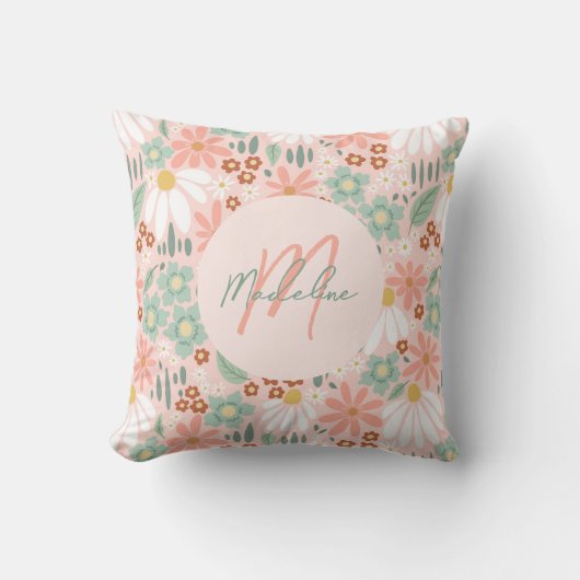 Meisjes Chic Roze Madeliefje Bloemenweide Bloemmot Kussen (Voorkant)