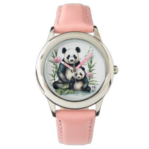 Meisje's Chinese Panda en Cub polshorloge Horloge
