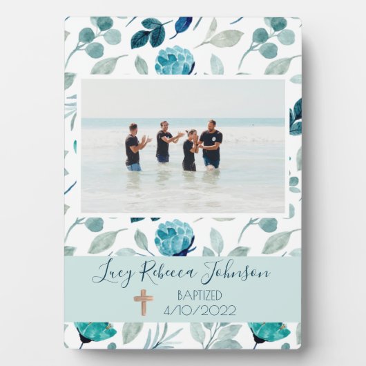 Meisjes Christelijke baptisme herdenkingsblauw Fotoplaat (voorkant)