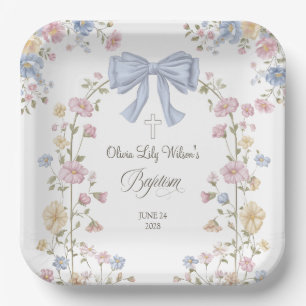 Meisjes Christelijke Doop Pastel Boog Wilde Bloem Papieren Bordje