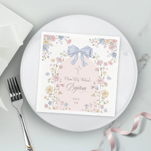 Meisjes christelijke doop pastel boog wilde bloem servet