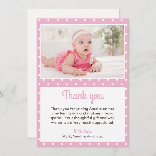 Meisjes Christening/Baptisme Hartelijk dank Bedankkaart (Voorkant / Achterkant)