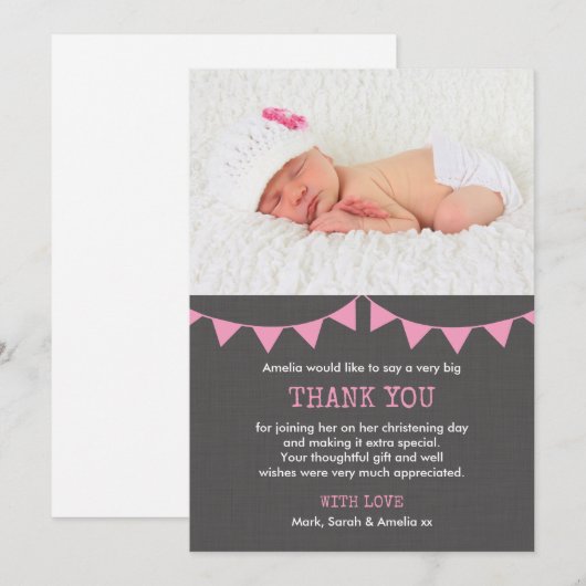 Meisjes Christening/Baptisme Hartelijk dank Bedankkaart (Voorkant / Achterkant)
