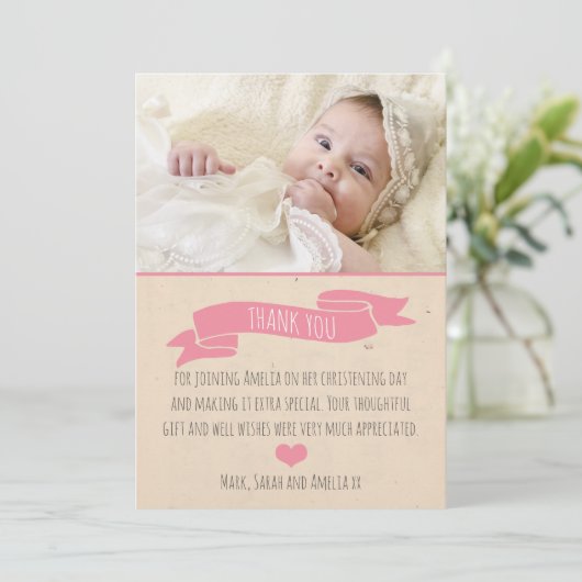 Meisjes Christening/Baptisme Hartelijk dank Bedankkaart (Staand voorkant)