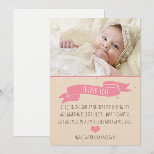 Meisjes Christening/Baptisme Hartelijk dank Bedankkaart (Voorkant / Achterkant)