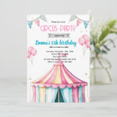 Meisjes circus feest thema uitnodiging (Staand voorkant)