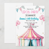 Meisjes circus feest thema uitnodiging (Voorkant / Achterkant)