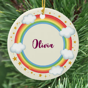 Meisjes Cirkel Regenboog Naam Frame Keramisch Ornament