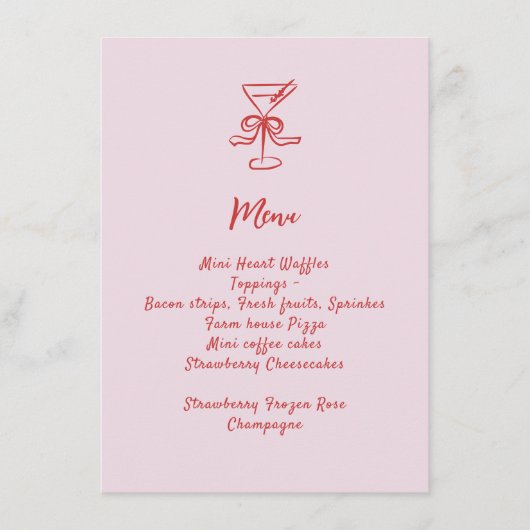 Meisjes Cocktail Brunch Roze Rood Handgeschreven Menu (Voorkant)