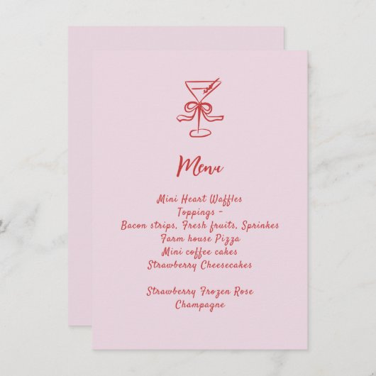 Meisjes Cocktail Brunch Roze Rood Handgeschreven Menu (Voorkant / Achterkant)