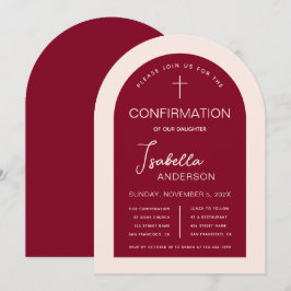Meisjes communie modern boog roze bordeaux kaart
