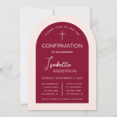 Meisjes communie modern boog roze bordeaux kaart (Voorkant)