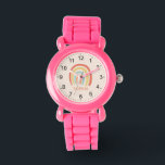 Meisjes Cool en Cute Pink Rainbow Horloge<br><div class="desc">Dit schattige kinder horloge heeft een roze boho regenboog cartoon en kan gepersonaliseerd worden met je meisjesnaam. Met duidelijke,  gemakkelijk leesbare getallen is dit 'eerste' horloge geweldig voor kinderen of peuters die pas beginnen met het leren van de tijd. Het perfecte gave voor je kleine regenboogje!</div>