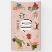 Meisjes Cool Roze Actie Superheld Kids Verjaardag Spandoek (Verticaal)