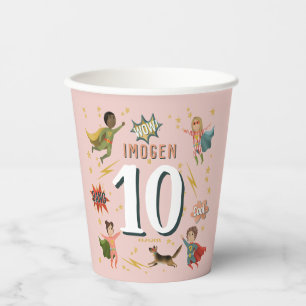 Meisjes Cool Roze Superheld Kids Verjaardag Papieren Bekers