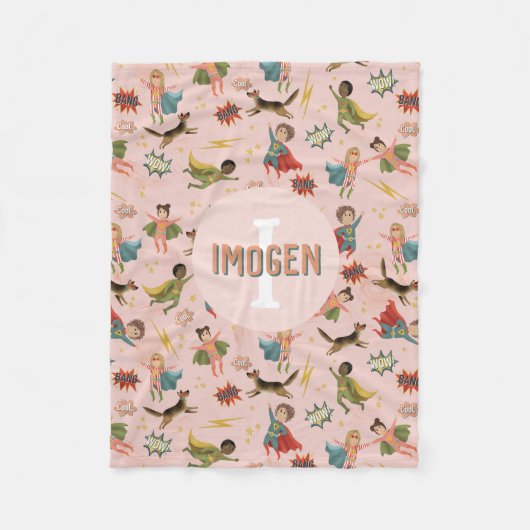 Meisjes Cool Roze Superheld Kinder Fleece Deken (Voorkant)