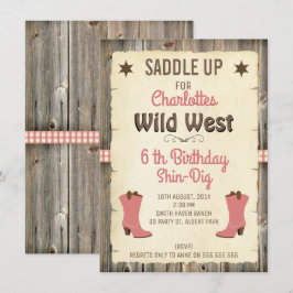Meisjes Cowgirl Boots Wild West Verjaardag Uitnodi Kaart