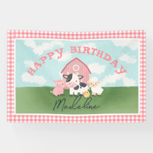 Meisjes Cute Boerderij Dieren Verjaardag Spandoek