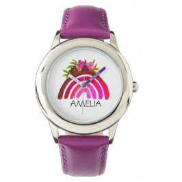 Meisjes Cute Boho Waterverf Rainbow en naam Horloge