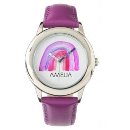 Meisjes Cute Boho Waterverf Rainbow en naam Horloge
