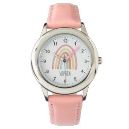 Meisjes Cute Boho Waterverf Rainbow en naam Horloge