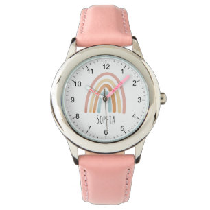 Meisjes Cute Boho Waterverf Rainbow en naam Horloge