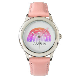 Meisjes Cute Boho Waterverf Rainbow en naam Horloge